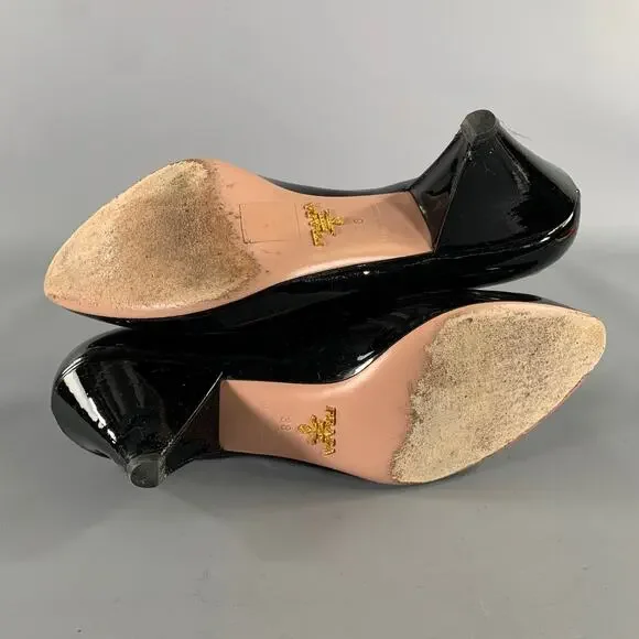 PRADA Size 8 Black Patent Leather 11312B Patent Pointed Toe Pumps